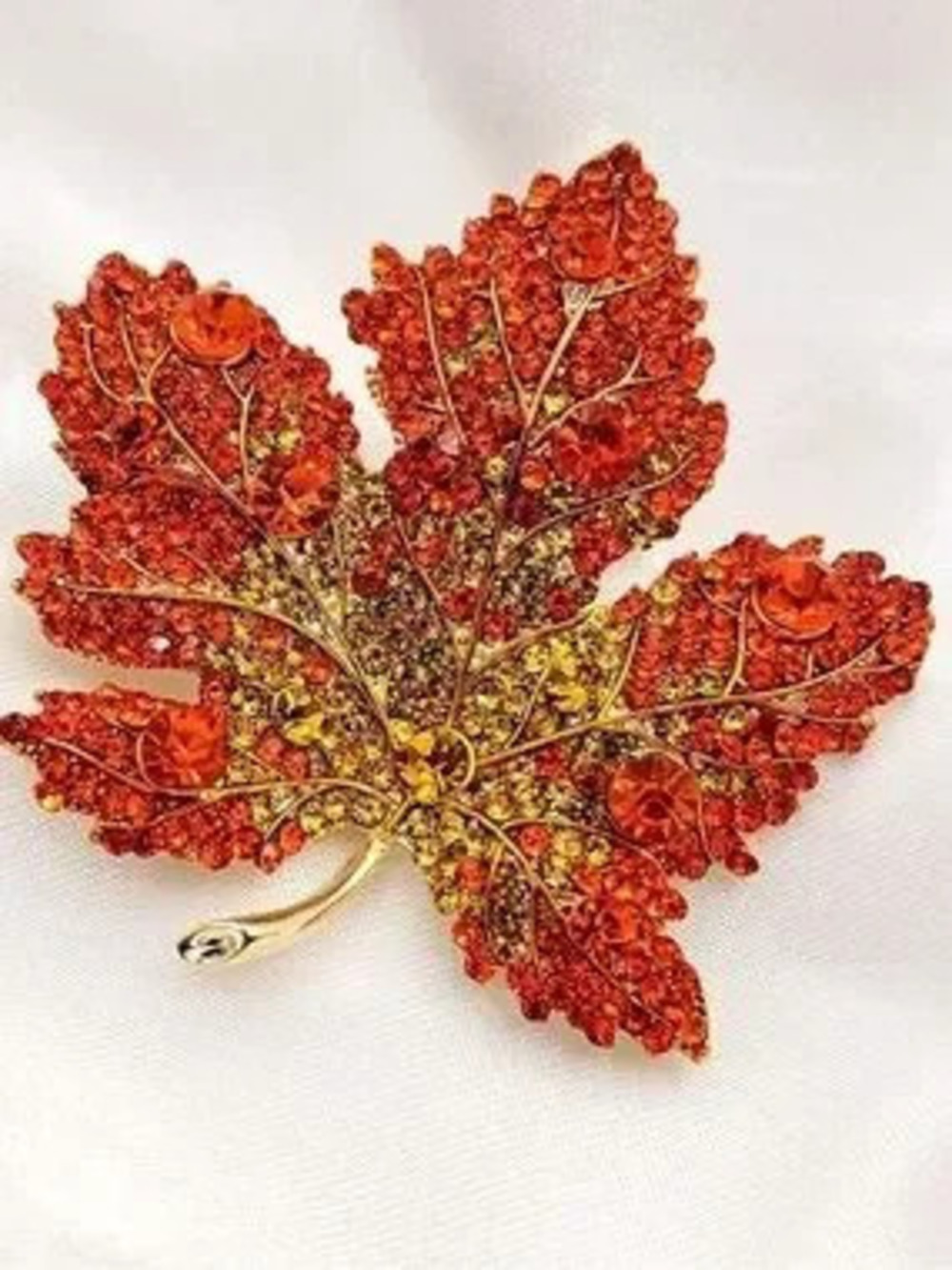 Anthropologie Orange and Gold Crystal Maple Leaf Brooch